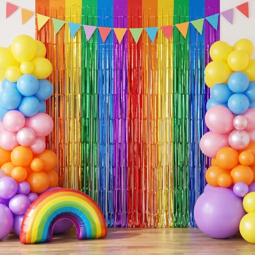 Image of TONIFUL 2Pcs Rainbow Metallic Tinsel Foil Fringe Curtain Door Streamer