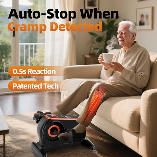 Image of Under Desk Bike, Electric Pedal Exerciser for Seniors & Rehab Training with 12-Level Speed Adjustment, Motorized Arm /Leg Fitness Equipment with Smart Safety Stop & Free Arm /Hand Support Straps