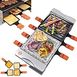 MasterChef Dual Cheese Raclette Table Grill w Non-stick Grilling Plate and Cooking Stone- Deluxe 8 Person Electric Tabletop Cooker- Melt Cheese and Grill Meat and Vegetables at Once