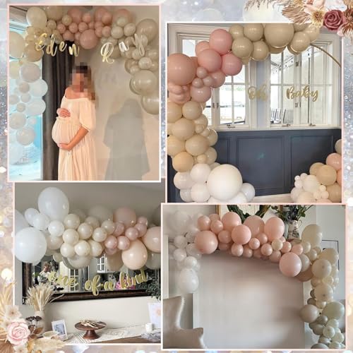Image of Neutral Balloons Arch Kit, Cream Peach Boho Balloons Garland with Double Stuffed Sand White Balloon and Light Pink Balloon for Baby Shower Birthday Wedding Bridal Shower Party Decorations