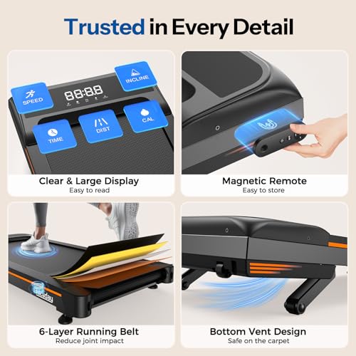 Image of Niceday Walking Pad Treadmill with 10% Auto Incline, 400lbs Capacity, Under Desk Treadmill for Home Office, 3HP Super Quiet, Magnetic Remote & Preset Goal, Orange | 10% Auto Incline, 400lbs Capacity, Under Desk for Home Office, 3HP Super Quiet, Magnetic Remote & Preset Goal