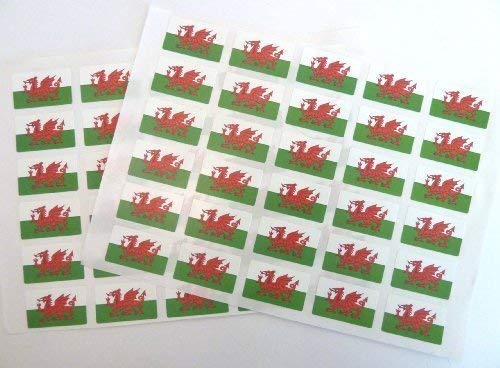 Pack of 60, 33x20mm, Wales Self-Stick Flag Stickers Welsh Dragon Self-Adhesive Labels