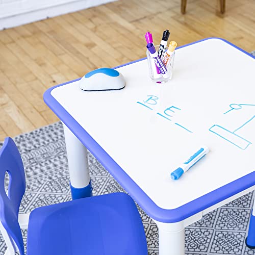 Ecr4Kids Square Resin Dry-Erase Activity Table With 2 Chairs - Indoor Kids Plastic Adjustable Table And Chair Set For Classrooms, Daycares, Homes, Cornflower Blue (3-Piece Set) #TOP6