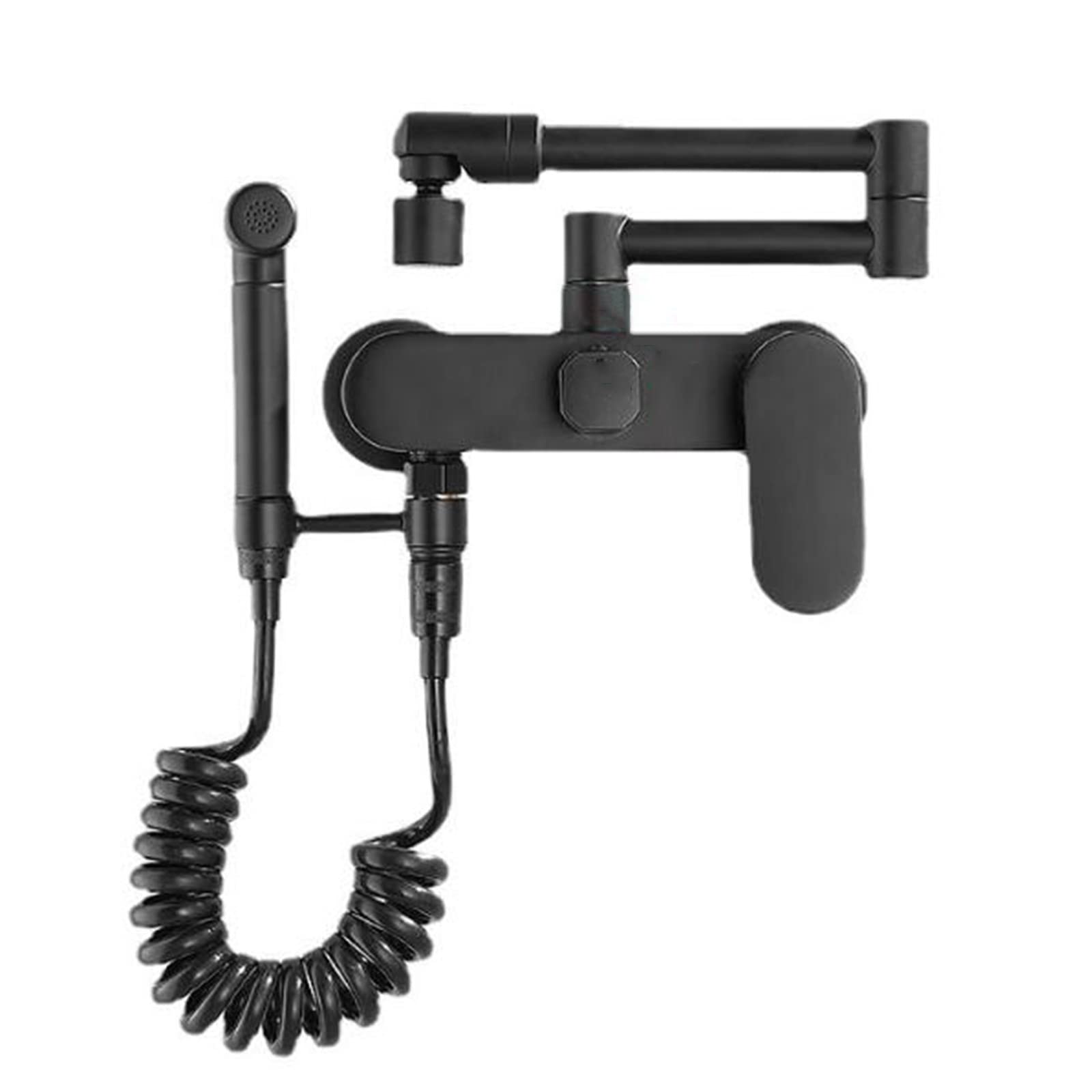 ZYCHSJXA Wall Mounted Kitchen Faucet Black Double Bore with Gun Swivel Hot and Cold Water Brass Faucets
