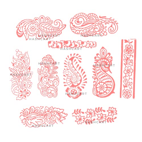 Image of Hashcart | Set of 10 | Paisley Design Wooden Printing Stamps for Scrapbooking | Fabric Designing | Art Craft | Pottery Craft | Kids Project Designing | Saree Border