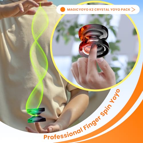 Image of MAGICYOYO K2 Responsive Yoyo for Kids Beginners Yo-Yo with 2 Yo yo Gloves, 1 Blue Sack, 1 Red Sack, 12 Yo-yo Strings (Crystal Black Orange + Black Green)