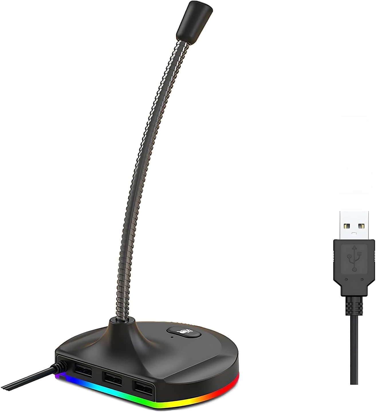USB Computer Microphone with Mute Button and RGB Lighting,Plug&Play Mic for Conference,Gaming,YouTube,Desktop PC Mic for Mac/Window-Black-M8(3-Port Hub) AE-1534UG-image-19