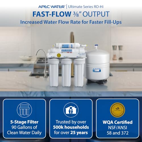 Image of APEC Water Systems Ultimate RO-Hi Top Tier Supreme Certified High Output Fast Flow Ultra Safe Reverse Osmosis Drinking Water Filter System, 90 GPD