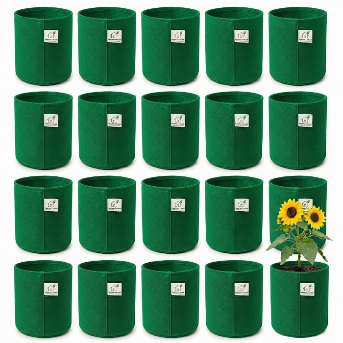 Image of 400 GSM Geo Fabric Round Grow Bags 6x6 Inch, Green Planting Bags for Terrace and Kitchen Gardening Pack of 20