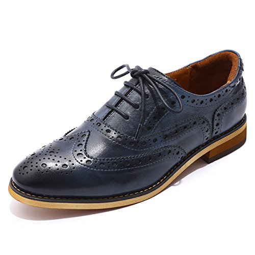 Image of Mona flying Women's Leather Perforated Lace-up Oxford Brogue Wingtip Shoes