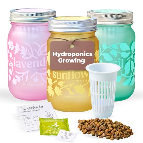Modern Sprout Mason Garden Jar - Self-Watering Hydroponics Growing System Kit with Organic Herb Seeds - Jar Planter for Indoor Herb Garden -Seed Starter Kit - Decor & Gifting -Basil+Lavender+Sunflower