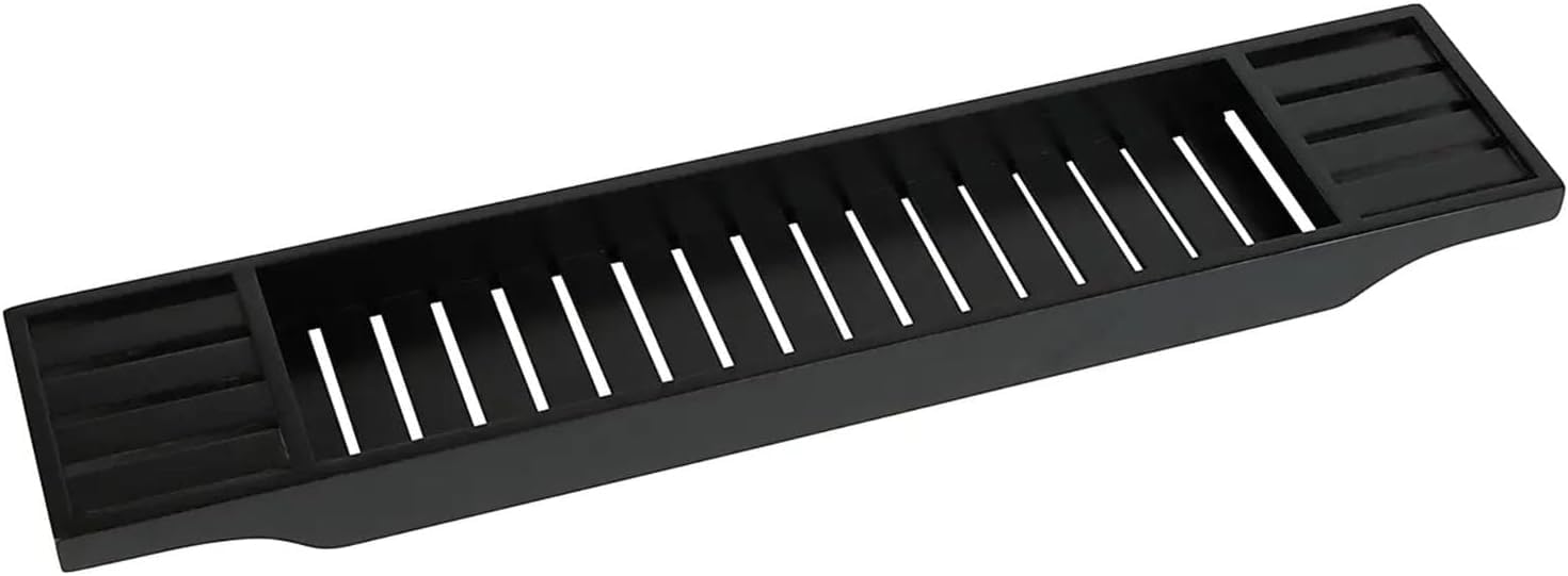 Almineez Luxury Bamboo Wood Bath Tub Caddy Rack Tray, Water Resistant Bathroom Shelf Tidy Tray Storage Shelf Organiser (Black)