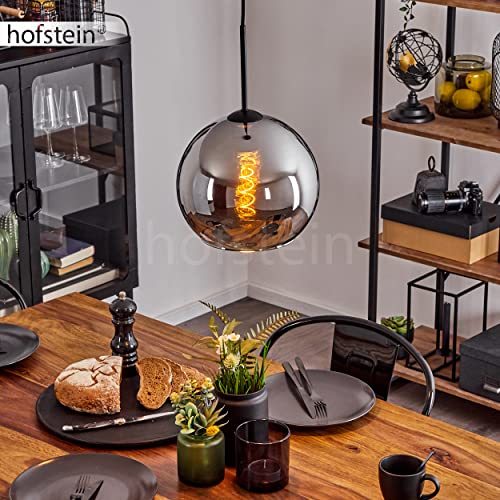 Suspension Koyoto, suspension en métal/verre noir chromé, lampe 1 ampoule au design vintage/rétro avec abat-jour en verre (Ø 25 cm), hauteur max. 147 cm, 1...