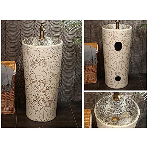 Yrra Modern Ceramic Bathroom Basin Sink With Full Pedestal And One Tap Hole Round Freestanding Sink Ceramic Basin Sink And Pedestal Bathroom,K #TOP1