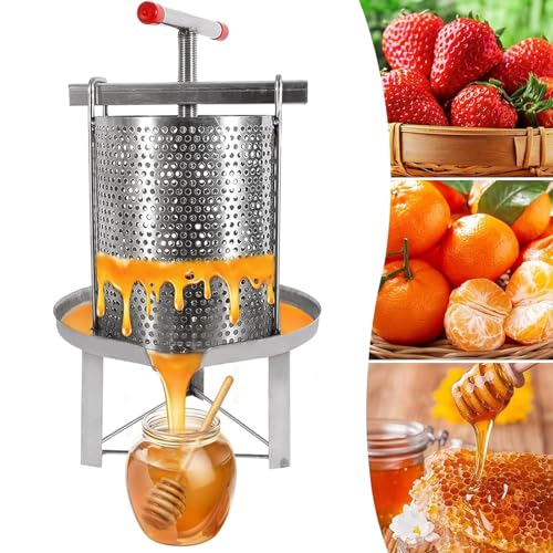 LHQYA Manuelle Honigpresse, Edelstahl-Honigpresse Mit 3 Stützfüßen, Eimergröße: 24 X 28 cm/Eimerkapazität: 12,5 L/Maschendurchmesser Und Abstand: 5 Mm, Für Honig