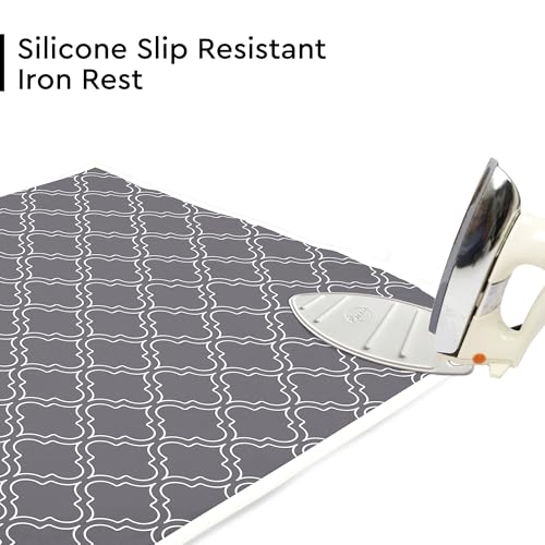 Image of Encasa XO Ironing Mat (Large 120x70 cm) with 3mm Felt Padding, Silicone Iron Rest Protector, Steam Press on Table, Bed, Portable, Heat Reflective, Foldable, Washable, Printed - Grey Tiles