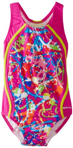 Speedo Big Girls' Graphic Graffiti Sport Splice Swimsuit