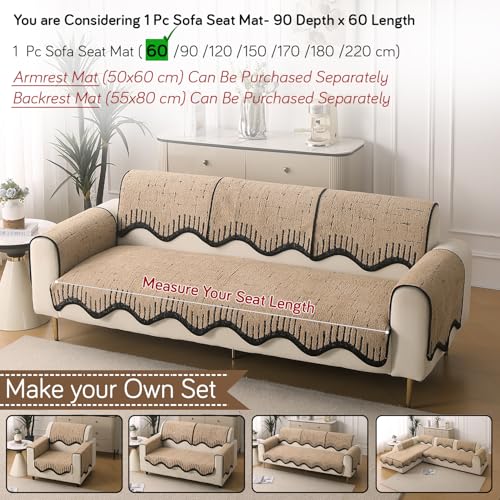 Image of HOKIPO Premium Supple Soft Wavy Sofa Cover Mat with Curve Design| Make Your Own Sofa Cover Set, Mat Length 90(D) x 60(L) cm, Brown (AR-5972-BRN)