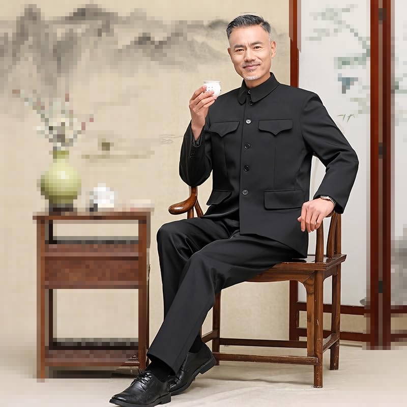 GUOYUXIAO Thickened Wool Blend Zhongshan Suit Jacket for Men - Winter-Ready Stand Collar Coat for Cold Weather2