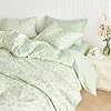 Wake In Cloud - Floral Comforter Set, Coquette Cottagecore Aesthetic Flower Shabby Chic Pattern for Women Teen Girls, Soft Lightweight Bedding, 3 Pieces, Green Pink, Queen Size #4