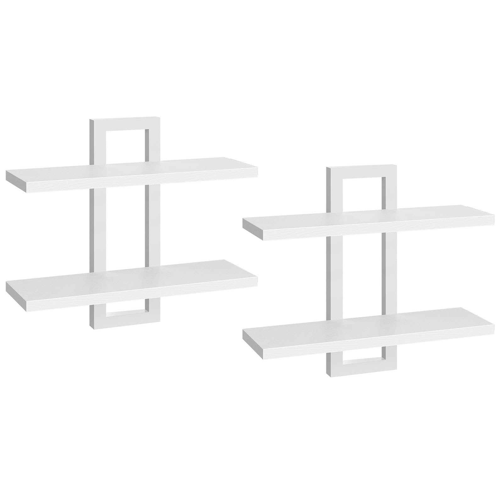 HOOBRO Estanterías de Pared, Juego de 2 Estanterías Colgantes de 38 cm, Montaje en Pared, 2 Niveles, para Sala de Estar, Dormitorio, Baño, Cocina, Blanco EWW32BJ01
