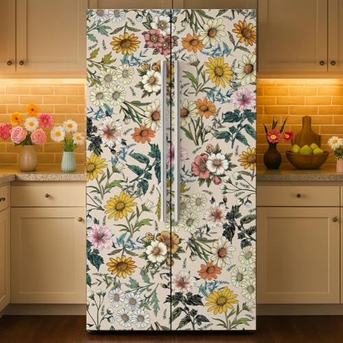 GOMAKERER - 2 sobres de refrigerador extraíble con diseño de flores retro pegatinas de refrigerador, pegatinas de vinilo para despegar y pegar para cocina, bar, decoración del hogar, 41,5 x 200 cm