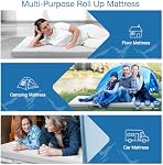 KingChii CertiPUR-US Memory Foam Camping Mattress, Portable Roll Up Travel Car Camping Mattress Sleeping Pad & Floor Mattress, Cot Mattress Guest Bed for Sleepover with Waterproof Cover & Travel Bag