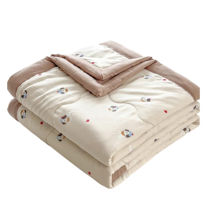 Surwin Colcha Bouti Estampados Lindos Colchas Acolchado para Cama Reversible Microfibra Ligera Suave Manta de Sofá Colcha para Primavera y Verano Cubre Cama Fina Lavable (Cachorro Caqui,150x200cm)