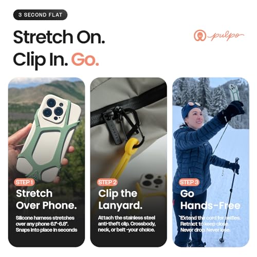 Image of Pulpo Safety Cell Phone Lanyard Black Fits Smartphones 6.1 inch to 6.8 inch - Anti Theft Phone Strap for Men & Women, Lanyards for Phones, Hiking Phone Holder & Cellphone Lanyard, Silicone Crossbody Straps