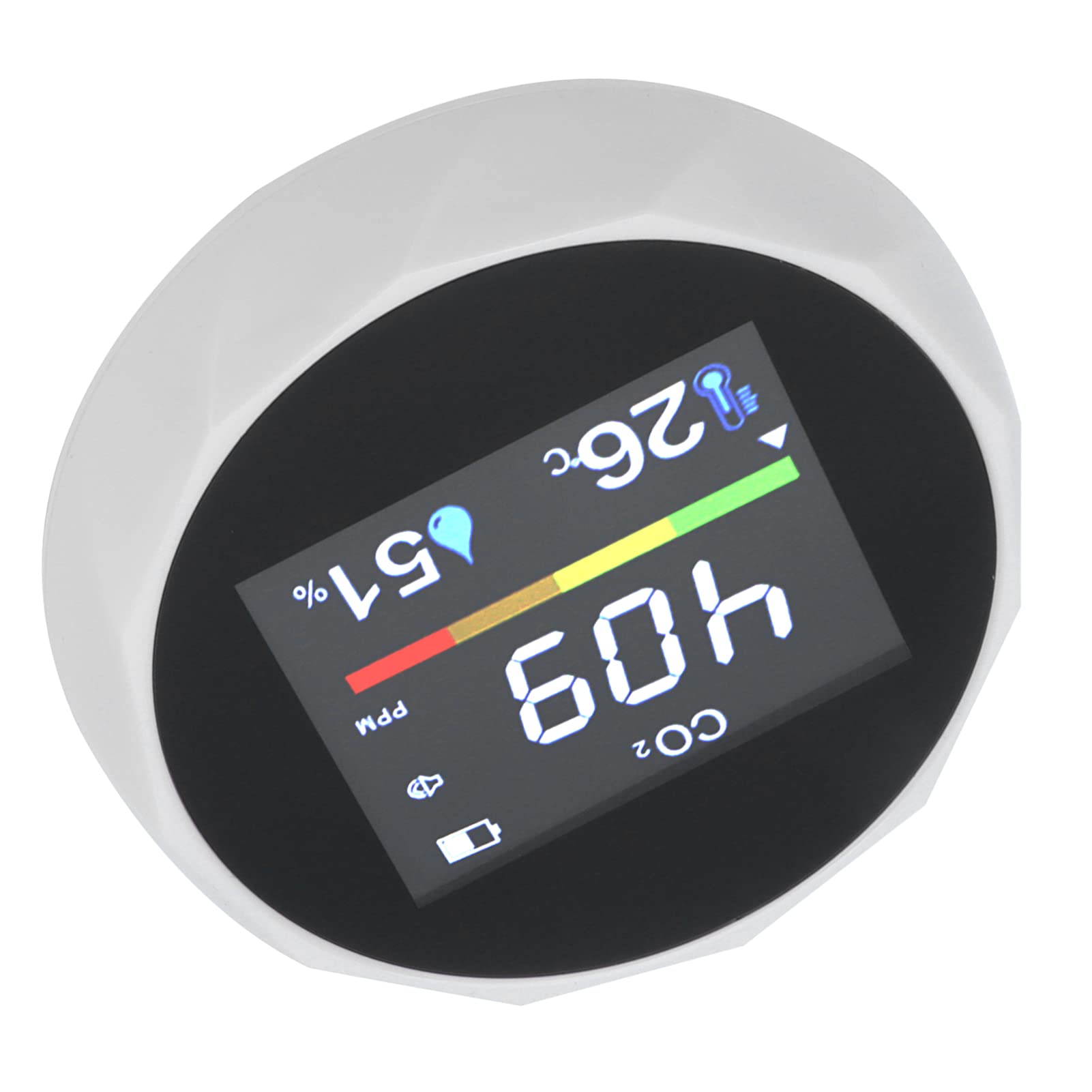 Monitor qualità dell'aria, Monitor CO2 ABS con Ricarica USB, Rilevamento Anidride Carbonica da 400 a 6000 PPM, Display umidità Temperatura, Misuratore a Parete per Palestra Casa Ufficio