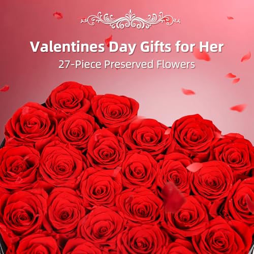 Valentines Day Gifts for Her, 27-Piece Preserved Flowers with Heart Shape Box - Preserved Roses Valentines Day Flowers for Delivery Prime, Delivery Valentines Day & Mothers Day- 27 Red Roses - Thumbnail 2