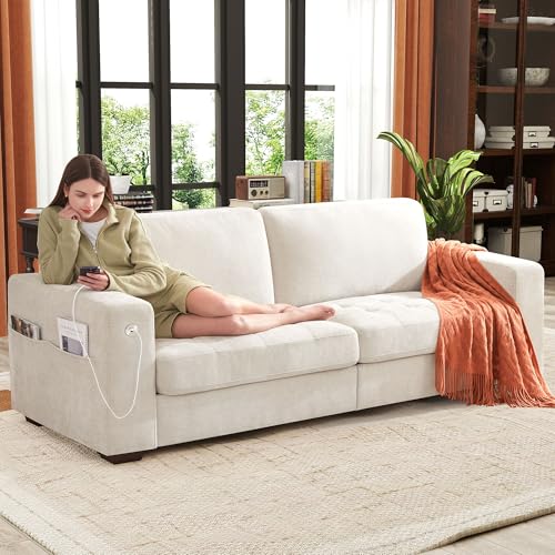 Image of Ihanherry 89 inch Modern Sofa Cloud Couch, Chenille Deep Seat Sofa with Removable Cover for Living Room, Bedroom and Apartment, Beige