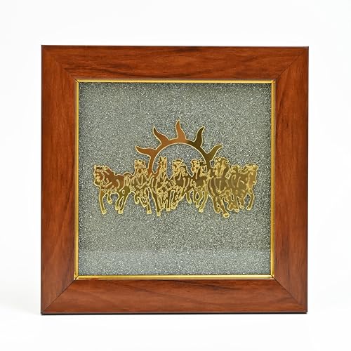 Image of ZAICUS Pyrite Stone Frame with 7 Running Horses | Positive Energy Wall Hanging for Living Room, Bedroom & Office | Vastu Showpiece for Money, Protection & Diwali Gift Decor