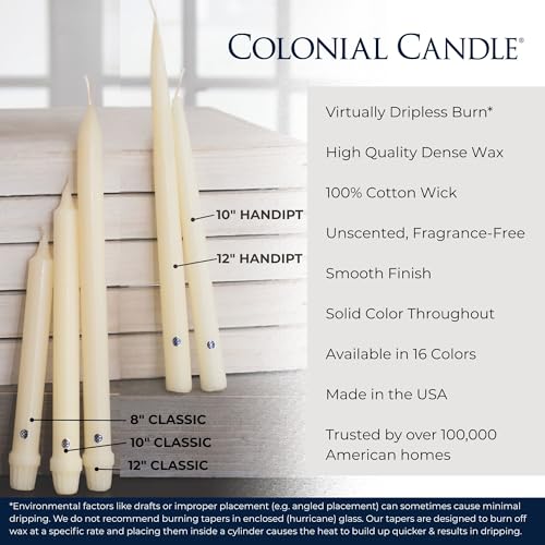 Image of Colonial Candle Unscented Taper Candle, Handipt Collection, Amber, 12 in, Pack of 12 - Up to 10 Hours Burn