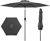 Vista 17 de Tangkula Sombrilla de patio de 9 pies, sombrilla de mesa de mercado al aire libre con botón de ajuste de inclinación, manivela y 6 varillas Naranja