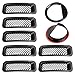 AVOMAR Front Grille Grill Mesh Grille Insert Kit + Angry Bird Style Headlight Lamp Cover Trim Compatible For Jeep Patriot 2011-2016 (Black Front Grill Mesh Insert + Angry Bird Headlight Cover-4)