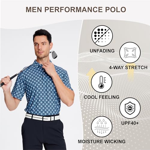 Image of Damipow Premium Golf Shirts for Men Dry Fit Performance Polo Short Sleeve Collared Shirt