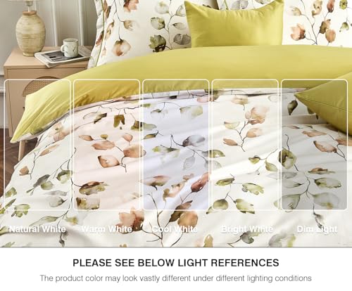 Image of SLEEPBELLA King Size Duvet Cover Set with Button Closure -Light Green and Yellow Botanical Luxury Bedding for a Comfortable Sleeping