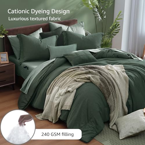 Monbix Queen Comforter Set - 7 Pieces Cationic Dyeing Deep Forest Bed in a Bag Queen Bedding Sets with Comforter, Sheets, Pillowcases & Shams, Reversible Bedding Comforters Sets