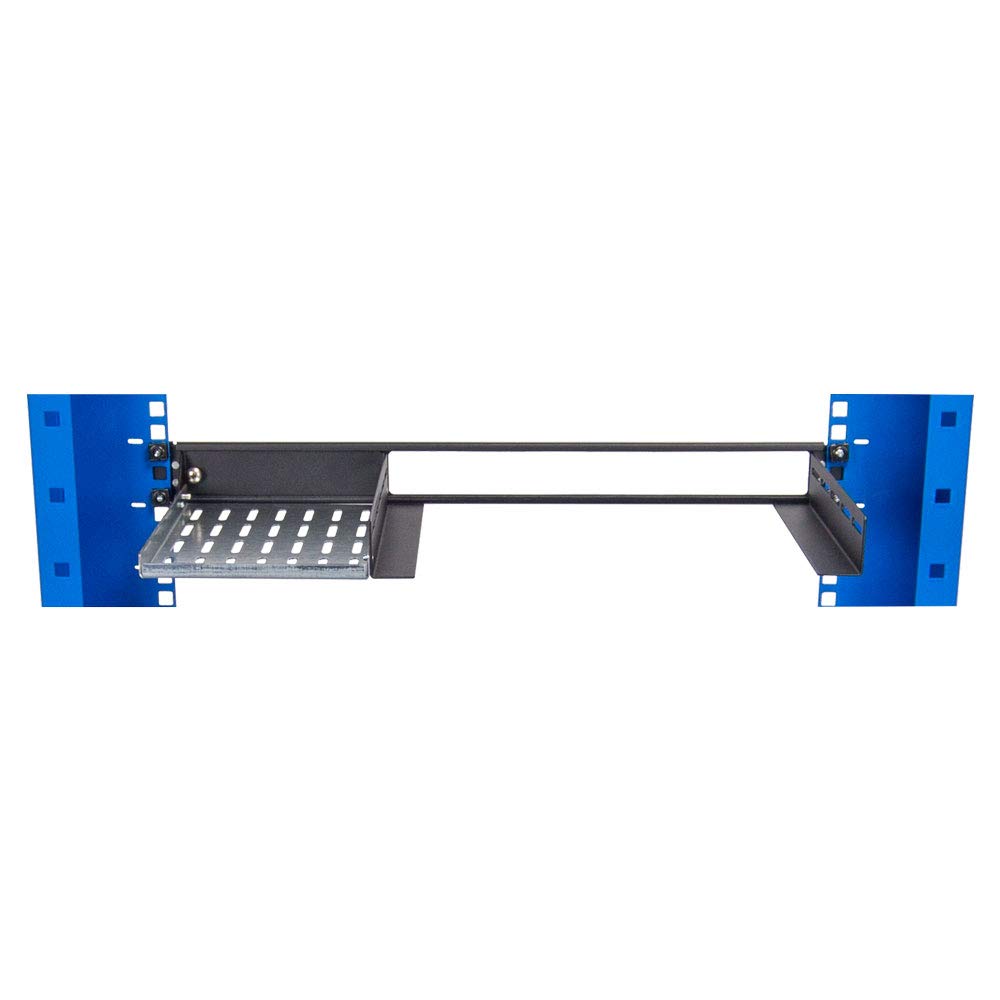 RackSolutions 1U Universal Adjustable Rack Mount Switch and Router Shelf for with Tray for Power Brick