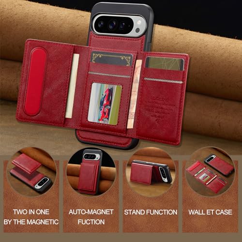 HXY Wallet Case for Google Pixel 10 Pro XL, Compatible with MagSafe for Men Women, Detachable Magnetic Wallet Phone Case with Card Slot Holder RFID Blocking for Pixel 10 Pro XL, Red - image 5