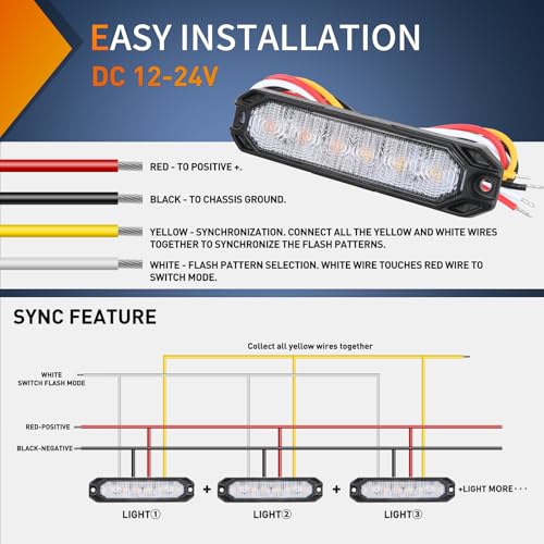 Image of Nilight 6LED Emergency Strobe Lights 4PCS Ultra Slim Surface Mount Hazard Caution Light bar 12-24V Sync Feature Warning Flashing Light kit for Truck Car Vehicle ATV SUV UTV Purple and White