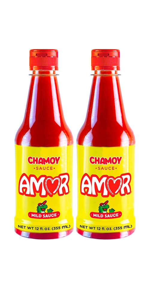 Amor Chamoy Sauce | Bittersweet flavor | 2,500 Scoville level | Enjoy it with fruits, veggies, snacks, and drinks | Kosher | 12 Fl Oz Bottles (Pack of 2)