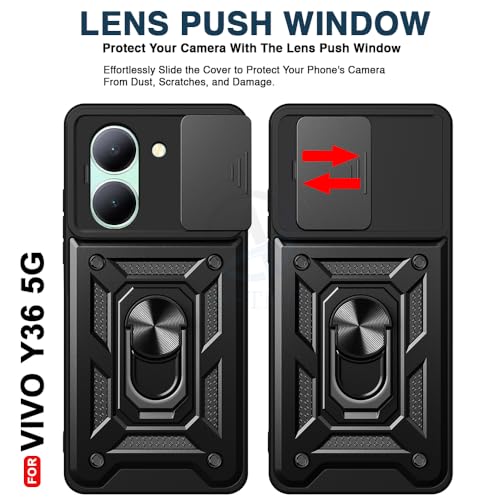 Image of AESTMO Tough Armor Vivo Y36 Bumper Back Case Cover | Ring Holder & Sliding Camera Shield Cover | 360 Degree Protection Back Case Cover for Vivo Y36 (Black)