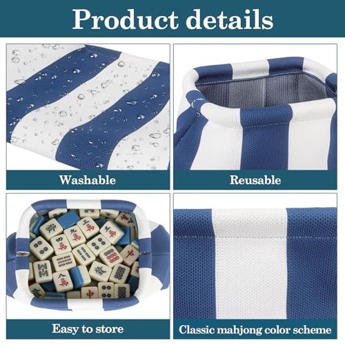 Bolso tejido para fichas Mahjong azul y blanco miniatura 3
