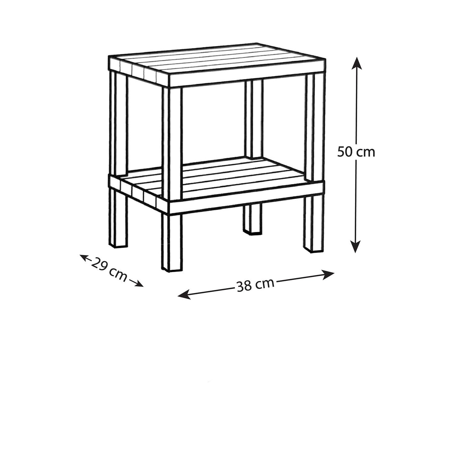 Ombeg 2 o 3 alturas, polipropileno, sin BPA, efecto madera, parachoques antideslizante, máx. 10 kg por estante, fácil montaje, 50 H x 38 x 29 cm (negro, 2 alturas)