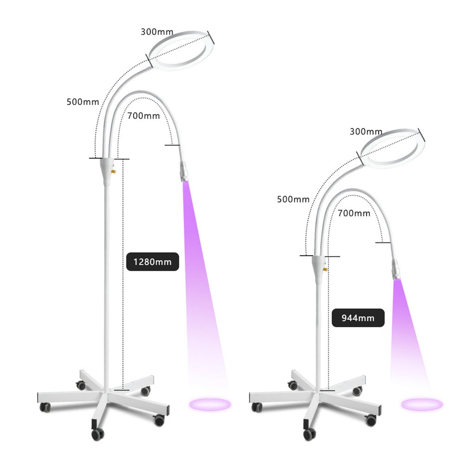Multifunktionales Wimpernverlängerungs-Härtungslicht, LED-Fülllicht, 1-3 s schnelle Aushärtung, mit UV-Kleber + UV-Brille + Fußschalter, einstellbare Blende, höhenverstellbar