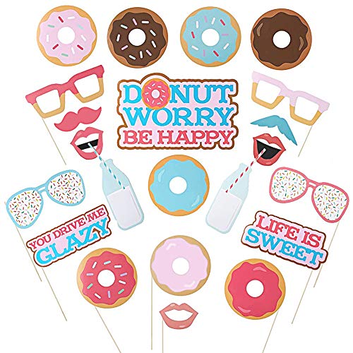 Donut Photo Booth Props 22 Pcs Doughnut Photobooth Props Donut Time Party Decorations Girl Doughnut Birthday Party Supplies for Donut Grown Up Party Birthday Party Favor
