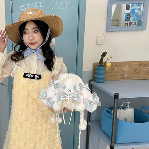 Kawaii Lolita Crossbody Bag for Women - Japanese Plush Rabbit Bunny Shoulder Purse with Pearl Strap Cosplay Gifts2