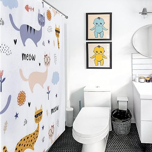 Image of PEKMAR Cat Shower Curtain Waterproof Design and Polyester, Quick-Drying Bathtubs Bathroom Decor Accessories 66x72Inchi168x183cmi‰